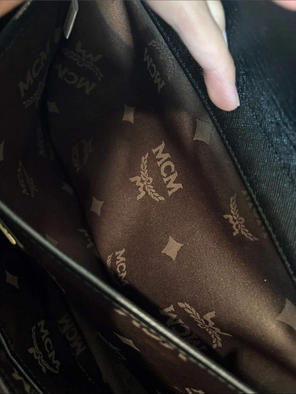 MCM Black Structured Satchel Bag with Gold Hardware